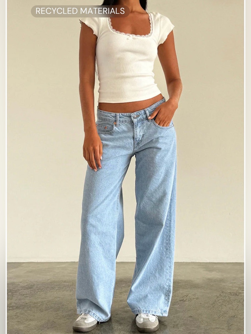 MOTEL Rocks Roomy Wide Leg Low Rise Jeans Light Blue Wash Y2K Baggy W24 L32 - Picture 4 of 13